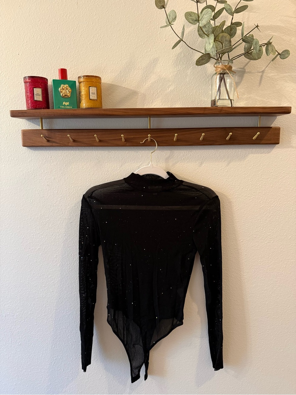 superdown Black Sheer Sparkle Long-Sleeve Bodysuit